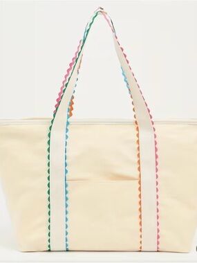 Cream Tote Bag with Rainbow Scalloped Trim